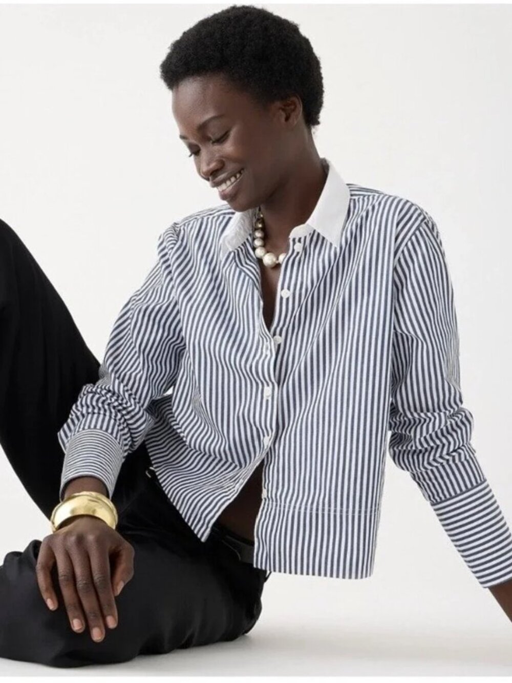 J. Crew Cropped Garçon Shirt in Striped Print Size 2 Organic Cotton